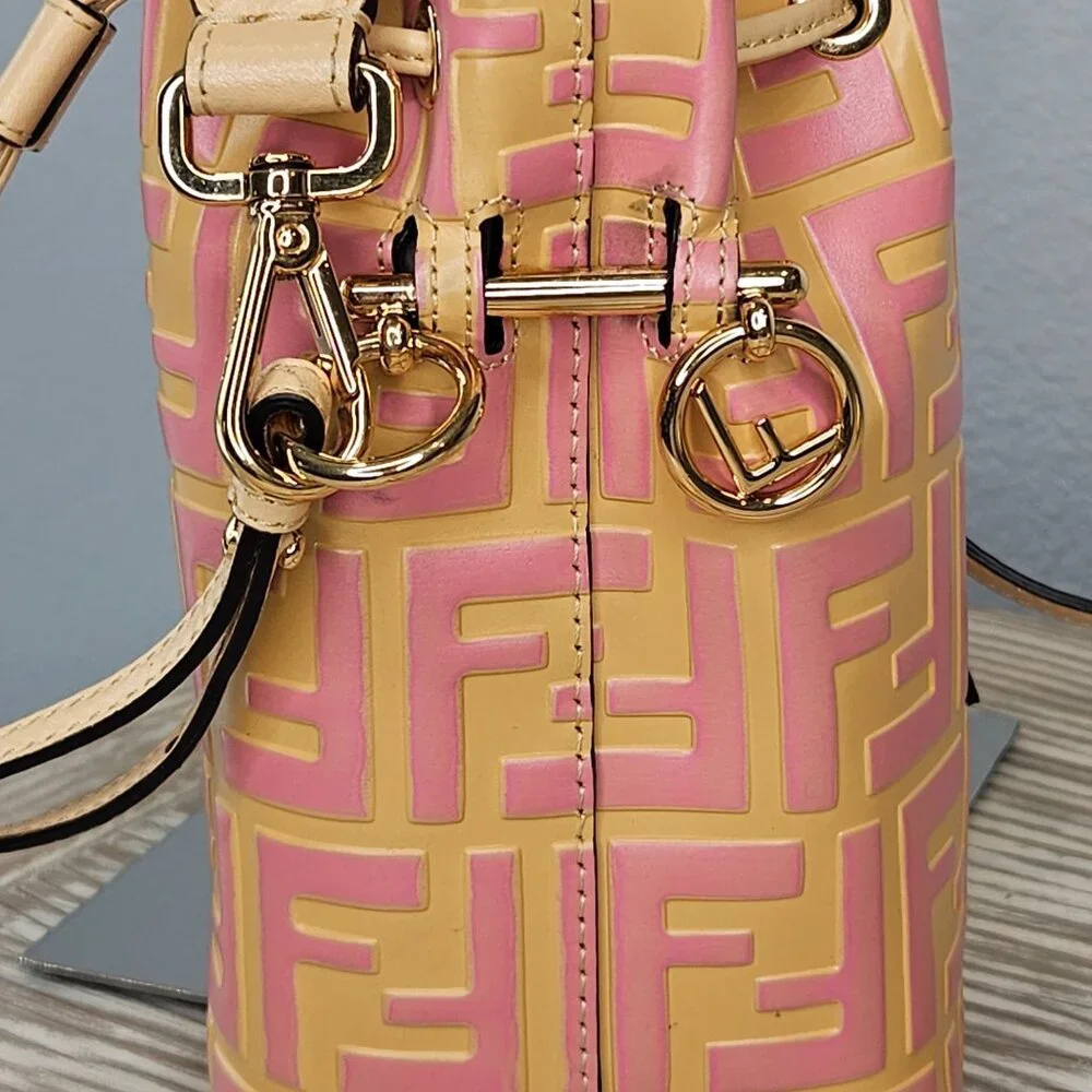 Fendi Vitello Liberty Mini Mon Tresor Bucket Bag Pink and Yellow - Picture 5 of 15